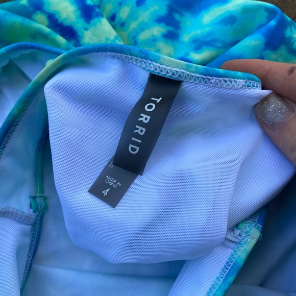 Torrid active blue and green tie dye swimsuit top - Picture 7 of 11